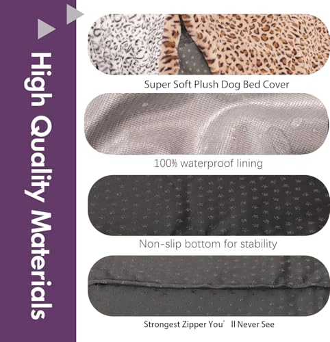 Image of Faux Fur Dog Bed Covers - Ultra Soft Rose Velvet, Removable & Washable, Cozy & Durable,Large Pet Bed Cover Only (No Filling) - Gray, (Leopard Print Black-White, 42 inch L x 28 inch W x 4.5 inch Th)