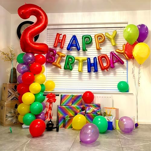 Image of 16 Inch Happy Birthday Banner Balloon, Rainbow Happy Birthday Letters Foil Balloons, Self Inflating Multicolor HBD Balloons Bunting for Kids Girls Boys Colorful Bday Party Decorations