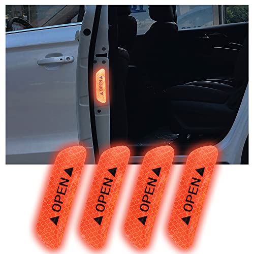 Door Reflective Reminder Stickers,Universal Car Open Reflective Warning Stickers,Night Visibility Anti-Collision Protective,Auto Decoration Accessories For Truck, Suv, Van 4Pcs (Orange) #TOP19