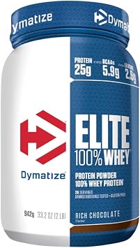 Dymatize Elite Whey Rich Chocolate 907g - High Protein Low Sugar Powder + Whey Protein and BCAAs