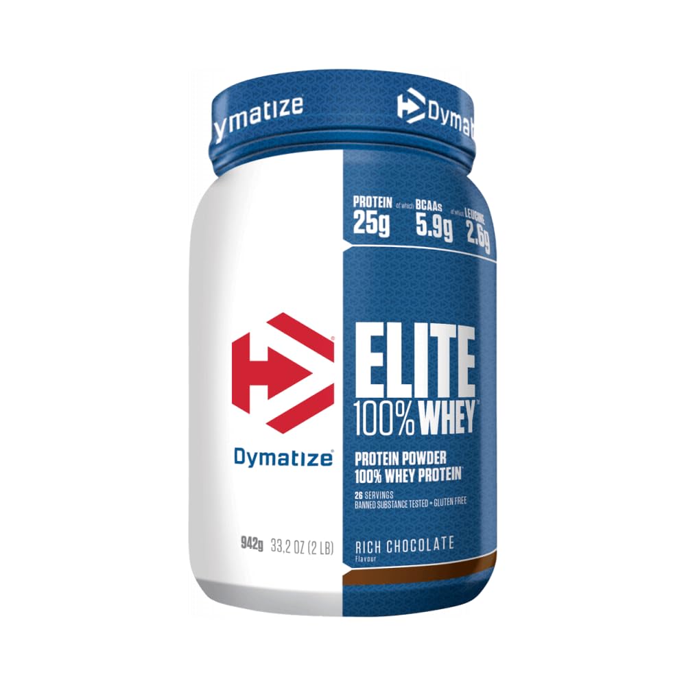 Dymatize Elite Whey Rich Chocolate Poudre riche en protéines et faible en sucre + protéines de lactosérum et BCAA, 907 g