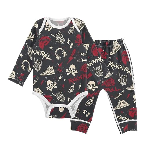 Image of vvfelixl Baby Bodysuits Pants Sets Guitar Headphones Long Sleeve Baby Clothes For Boys Girls 0-24M Black