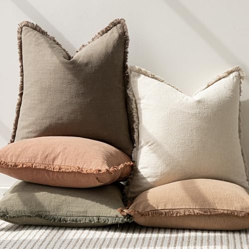 Image of Foindtower Decorative 12x20 Inch, 1PC, Cozy Boho Farmhouse Cushion Cover with Tassel Linen Fringe Lumber Throw Pillow Covers Soft Accent Pillowcase for Sofa Bed Living Room Home Decor, Light Brown