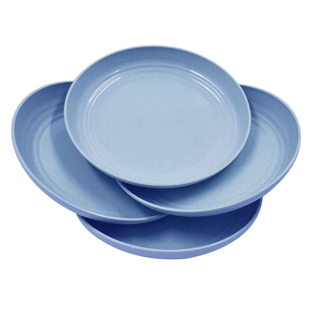 4 Pcs Lightweight Wheat Straw Plates, 7.8" Unbreakable Dinner Plate for Baby Kids, Toddler, Anti-Fallen, Dishwasher Microwave Safe Plates (Blue)