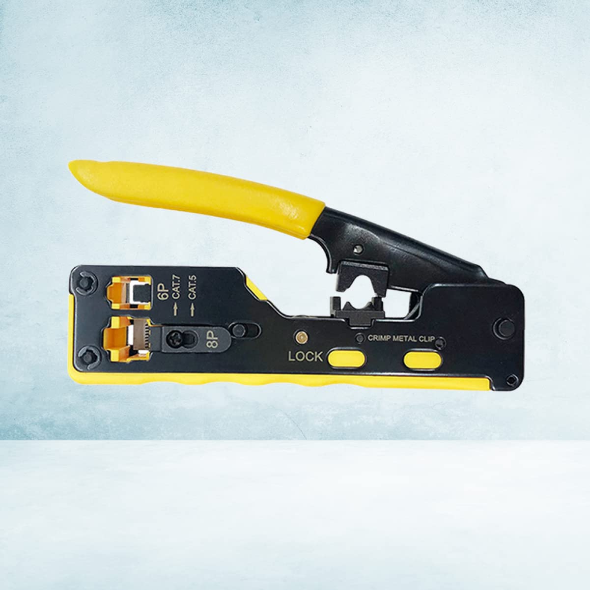 Pinza Crimpatrice Rete Cat 7 a Foro Passante, Doppio Uso | Sgancio Rapido a Cricchetto Cavità 6p/8p Acciaio Utensile e Abs per Rj-12 , Rj-11 e Rj-45