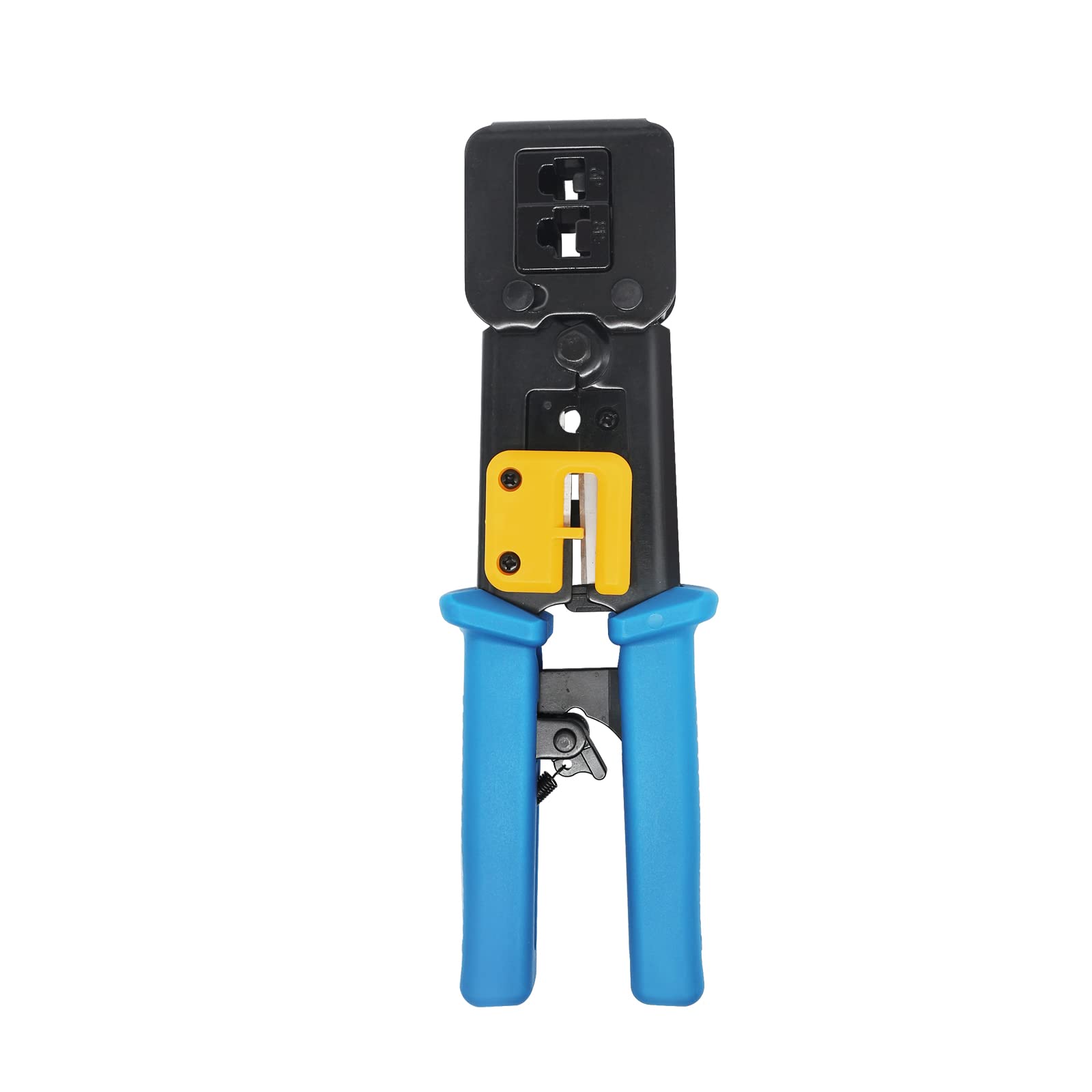 YIOVVOM Pass Through RJ45 Crimp Tool/Wire Stripper/Wire Cutter for RJ11/RJ12 Standard, RJ45 Pass-Thru Connectors (Blue Wire Stripper)