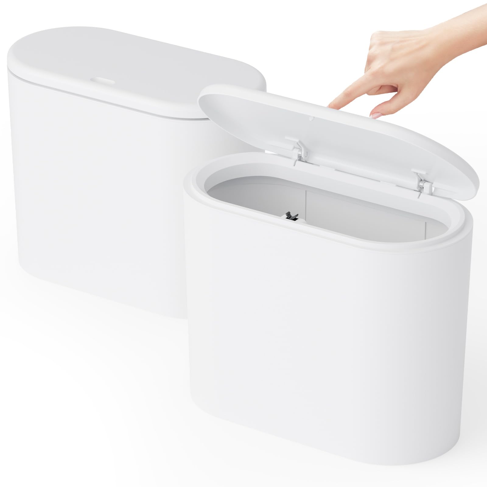 White 12 Liter Rectangular Plastic Small Garbage Can With Lid 2 Pack 3 17 Gallon Slim Bathroom Trash