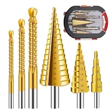 6PCS HSS Drill Bit Set with Titanium Coated Case,Included 3 Sizes of Step Drill Bits and 3 Sizes of Twist Drill Bits for Metalworking Woodworking Hole Drilling