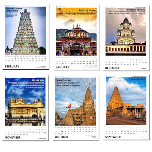 Image of Tallenge - 2024 Wall Calendar - Temples Of India - 12 x 17 Inches for Home & Office (Paper, Wall Calendar)