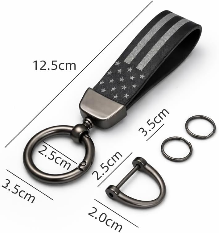 American Flag Leather Keychain with Metal D-Ring Clip – Heavy Duty Key Ring for Car Keys, Everyday Carry image 2