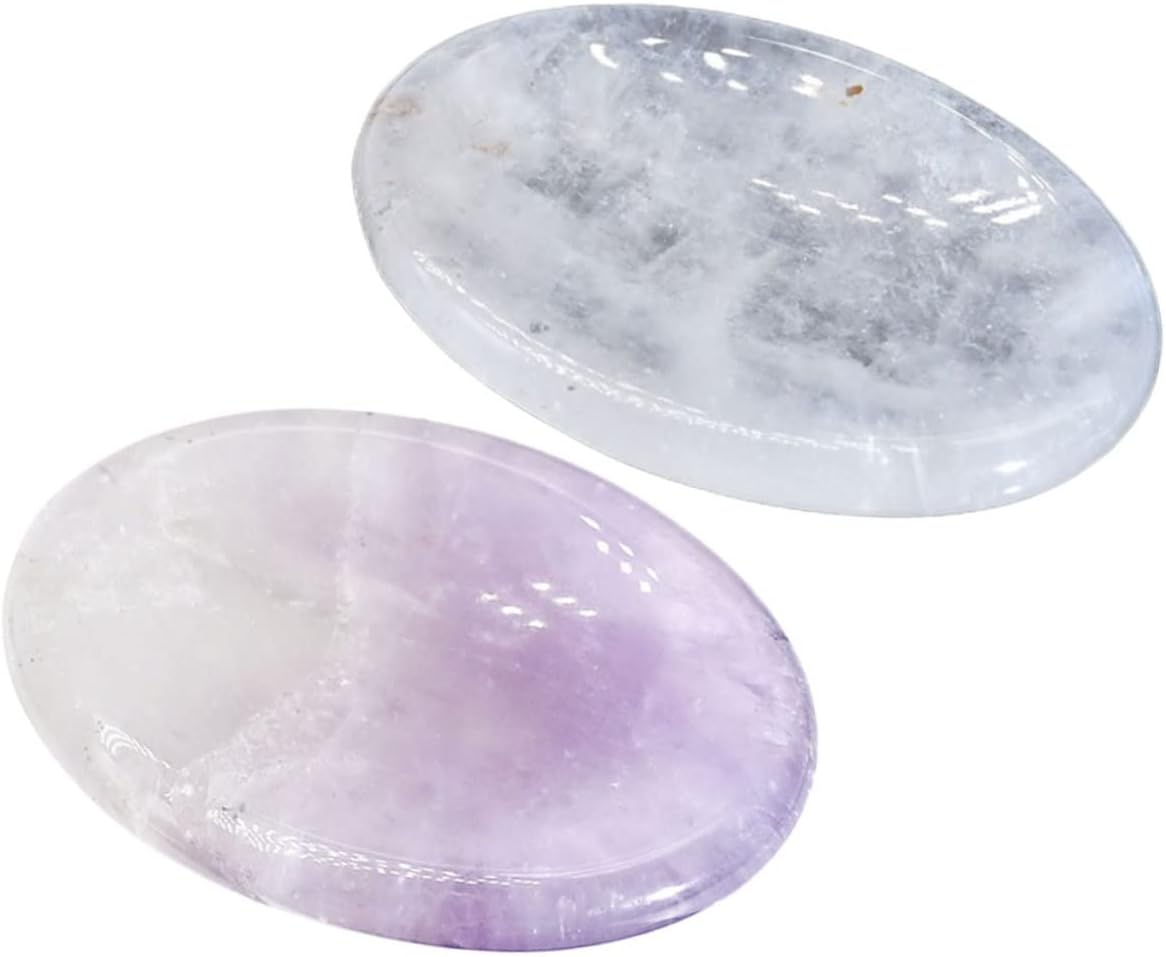 2Pcs Natural Crystal Scraping Plate for Stress Relief Facial Gua Massage Stones for Relaxation Smooth Surface Enhances for Worry Stones and Acupressure Use