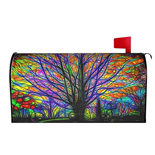Rainbow Tree Of Life Colorful Forest Tree Magnetic Mailbox Covers, Mail Wraps Garden Yard Home Decor For Outdoor Standard Size 21" Lx 18" W #TOP27