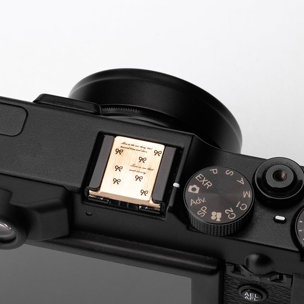Butterfly Bow Ribbon Pattern Camera hot Shoe Cover Shutter Decorative Button Set for Fujifilm X-T5 X-T4 X-T30 X-T20 X-T10 X-T3 X-T2 for Nikon ZF Z5 Z6 Z7II (Copper Alloy-Hot Shoe Cover)