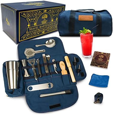 Travel Bartender Kit - Portable Bar Set, Bar Tools, Full Cocktail Set with Portable Bag, Mobile Cocktail Shaker Set, Bartending Kit for Home, Travel Mixology Bartender Kit Set, Bartender Accessories