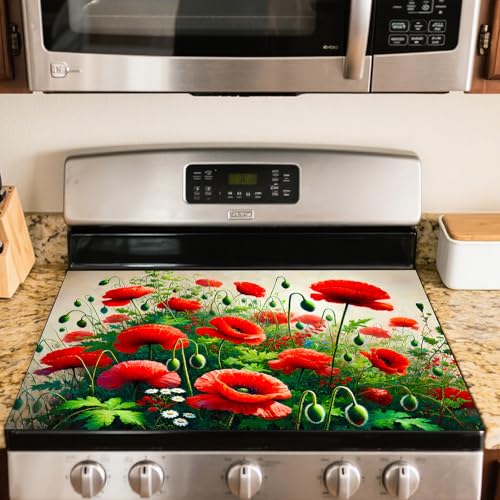 Image of Nuxovilar Floral Accent Stove Cover Diatom Mud 28.35x20.47 In | Glass Protector Countertop Mat Counter Saver Cooktop Cover Kitchen Cooking Area Home (Floral Accent Design)