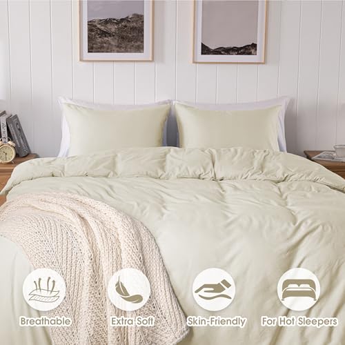 ROSE&RISY Beige Super Soft Duvet Cover Queen Size, 3 Pcs Washed Cotton-Like Microfiber Comforter Cover Set with Button Closure, Includes 1 Duvet Cover & 2 Pillowcases, No Comforter (Beige, Queen Size) by ROSE&RISY - Used condition - Image 3