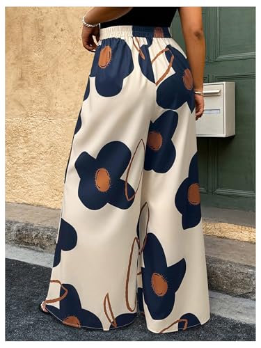 Floerns Women's Plus Size Floral Wide Leg Palazzo Pants Elastic High Waist Trousers2