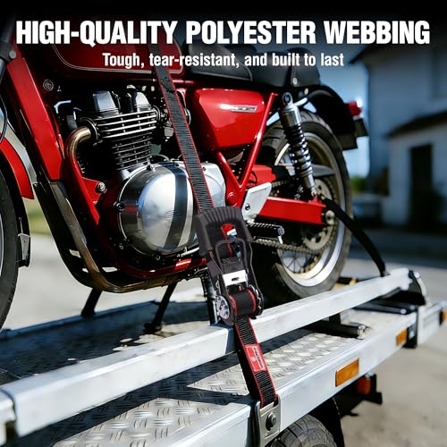 WORKPRO Ratchet Tie Down Straps, 4-Pack | 1" x 12' | 1500 lbs Break Strength Heavy Duty Ratchet Straps, Fits for Moving Appliances Motorcycle ATV Truck (Black&Red) by WORKPRO - Image 6