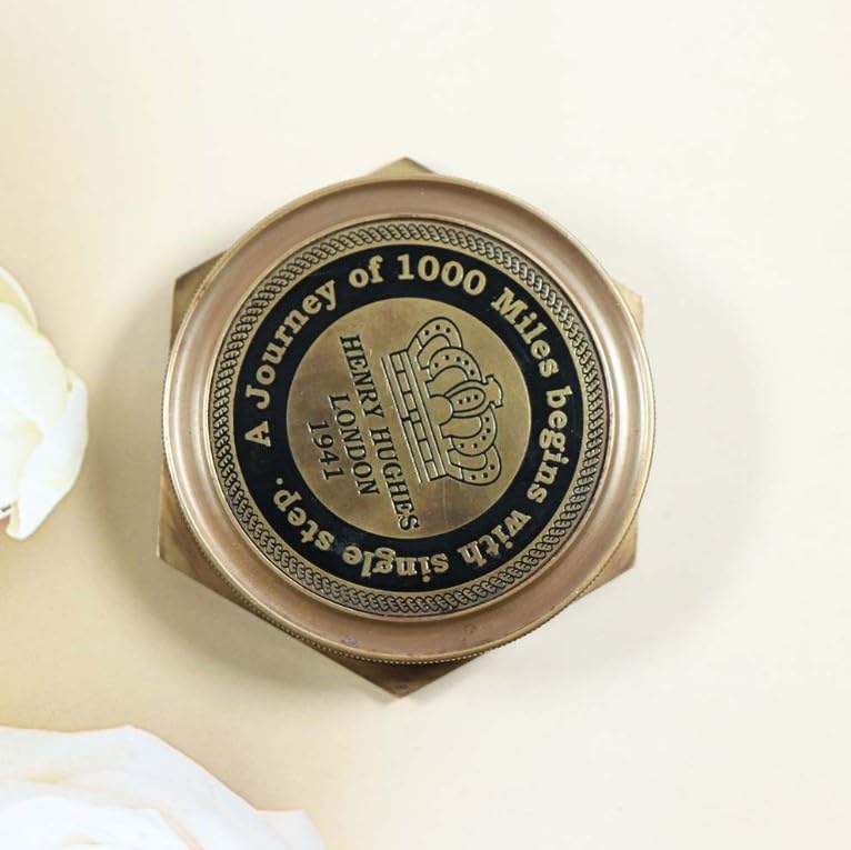 Engraved Brass Pocket Compass A Journey of 1000 Miles Working Magnetic Compass with Crown Design Premium Gift for Travelers, Graduates & Milestones-image-21