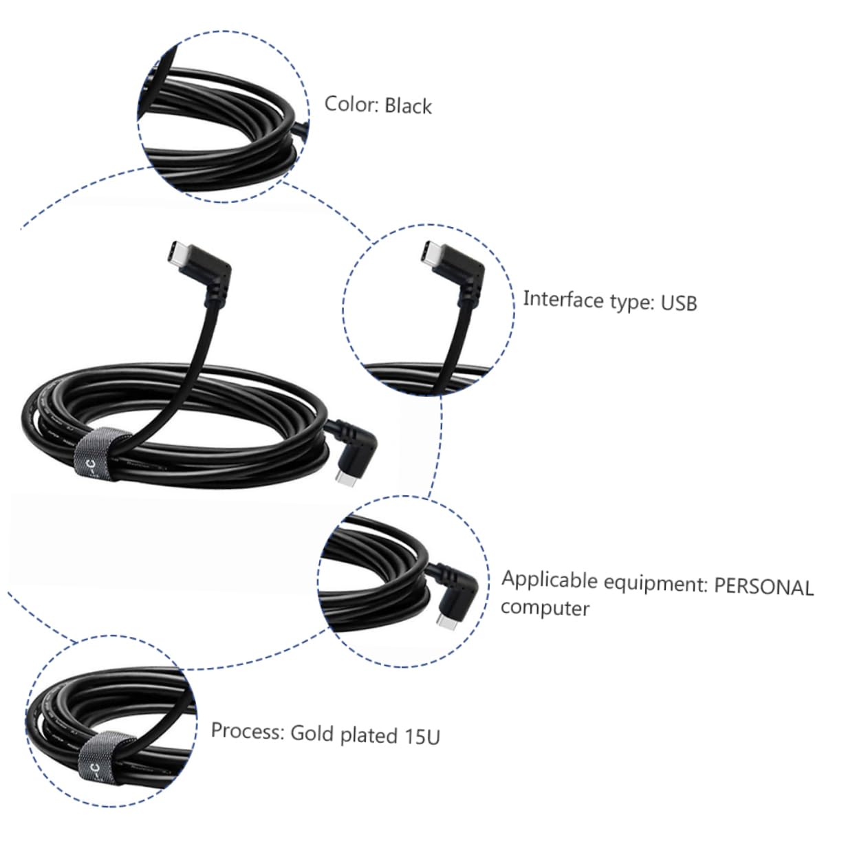 HEMOTON 3piezas Cable De Carga Vr De Doble Tipo c Para Conexión De Metros Diseño De Codo De Grados Transmisión De Datos Duradero y Confiable