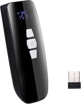 Barcode Reader, Mini 1D Barcode Scanner, 3-IN-1 BT, 2.4G Wireless, Wired Barcode Reader with USB Screen, Suitable for Libraries, Stores, Offices, Logistics, Warehouses, etc. Color Black, Size 4.7 x 1.8 x 1.0 inches 12 x 4.5 x 2.5 cm