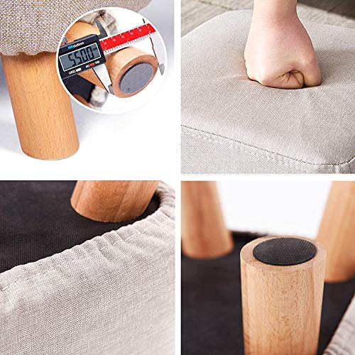 Pouf en bois rembourré de lin beige de qualité supérieure - 8