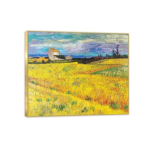 CSGWLAT Stampe su Tela,Campo di Grano,Riproduzione Quadri Famosi,Incorniciato Quadro Moderno Soggiorno,Immagine Stampa su Tela 30x36cm-12x14in Cornice Dorata