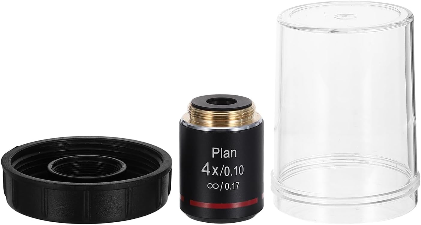 4X Plan Objective Lens for Microscopes, 0.10 NA, 19.37mm Working Distance for Biology, Research, Lab Work & Educational Use