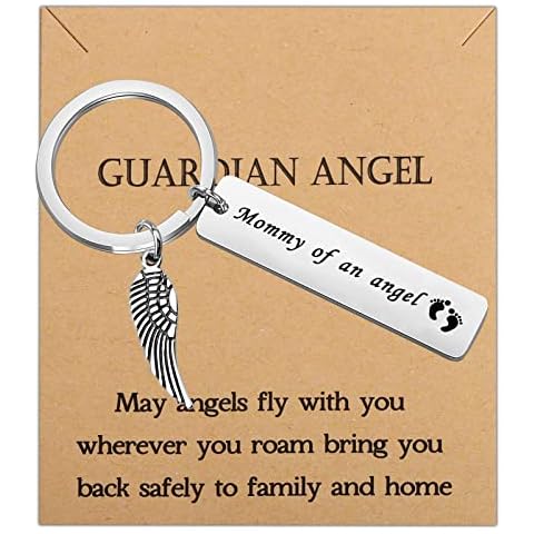 WUSUANED Mommy Of An Angel Keychain May Angels Fly With You Baby Memorial Gifts In Memorial Of Child Gift, Mommy of an Angel Keychain With Card, Large Cover
