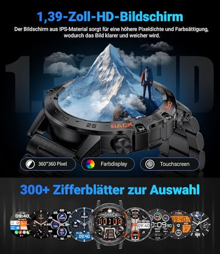 LIGE Smartwatch Herren mit Telefonfunktion, 1,39 Zoll Militär Smart Watch mit 24H Herzfrequenz,...