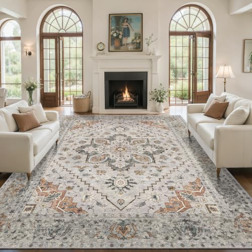 Image of Tangsoo Vintage 6x9 Washable Area Rugs for Living Room, Non Slip Rug Taupe