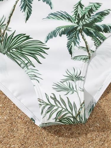Image of Girl's 4 Piece Set Coconut Tree Print Criss Cross Bikini Sets Bathing Suit Green 140