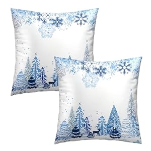 Giwawa Set of 2 Christmas Snowflake Pillow Covers Blue Deer Holiday Decorative Cotton Throw Pillow Cover Winter Cushion Case for Home Sofa Square 18 inches Giwawa Set of 2 Christmas Snowflake Pillow Covers Blue Deer Holiday Decorative Cotton Throw Pillow Cover Winter Cushion Case for Home Sofa Square 18 inches