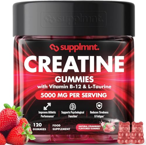 Supplmnt. Creatine 120 Gummies Max 5000mg for Men & Women Creatine Monohydrate Plus B12 and L-Taurine Chewable Gummies, 1 Month Supply (Single, Strawberry)