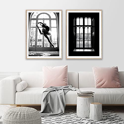 Affiches de danse pour mur vide de salon : duo de toile Pop Art noir et blanc 40x50cm