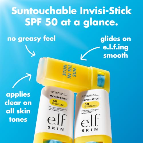 Image of e.l.f. SKIN Suntouchable Invisi-Stick Face Sunscreen SPF 50, Clear, Lightweight with Sunflower Seed Oil, Vegan & Cruelty-Free