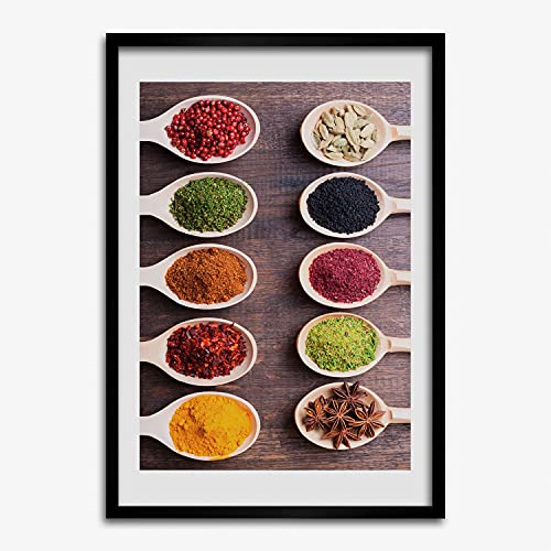 Tableau moderne épices Tulup avec cadre en bois MDF 50x70 cm