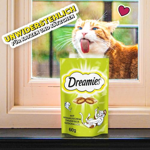 Dreamies Klassiker Katzensnacks mit Thunfisch – Traumhaft knusprige Taschen mit zarter Füllung – 6 x 60g