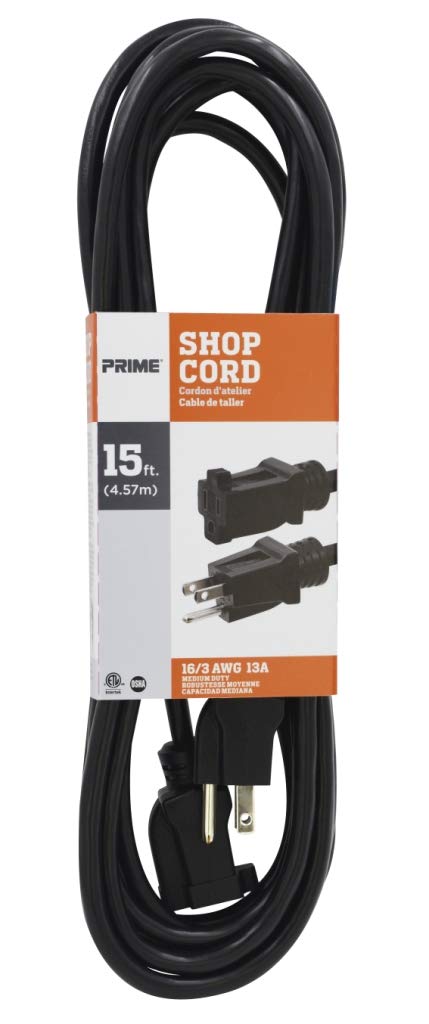 Prime Wire & Cable EC502615 15-Foot 16/3 SJTW Indoor and Outdoor Extension Cord, Black