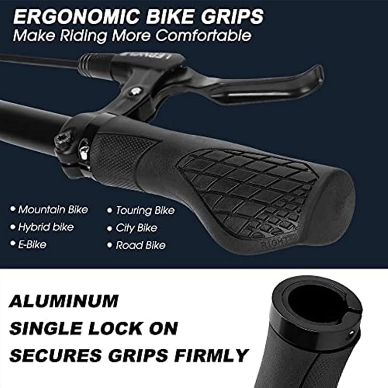 Bike Grips - Single Lock-on Bike Handle Grip | Non-Slip Comfort Mountain Ergonomic Bike Grips for Mountain Bike E-Bike Hybrid City Commuter Bikes