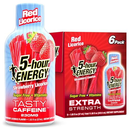 5-hour ENERGY RED LICORICE Flavor 6 Count 1.93 Fl Oz Energy Shot Extra Strength Amino Acids B Vitamins Sugar Free and Zero Calories
