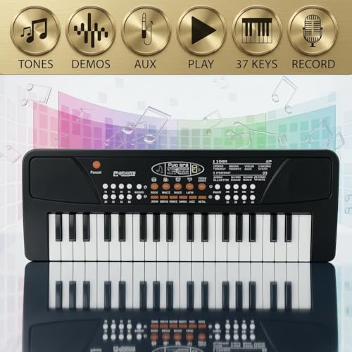 Image of Kids Piano Keyboard with Mic 37 Keys 8 Rhythms 8 Tones 6 Demos Portable Electronic Keyboard Toy Beginners Educational Songs Recording Musical Toys 2 3 4 5 Years Boys Girls