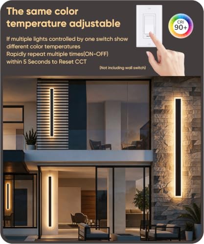 Image of Aipsun 2 Packs 39.4inch Outdoor Wall Sconce, 3000K 4000K 6000K,Modern Black Exterior Light, Long LED Linear Wall Light for Entrance, Hallway, Garage, Porch(3CCT)