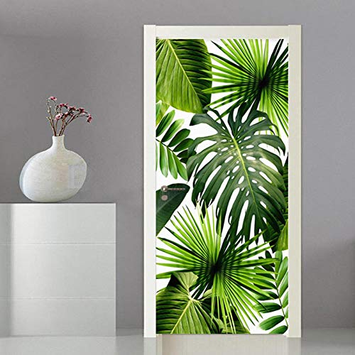 SDNIUA Sticker De Porte Feuilles Vertes De Plantes Tropicales 77X200cmtrompe l'oeil Autocollants De Porte Papier Peint Chambre Salon Salle De Bain Décoration...