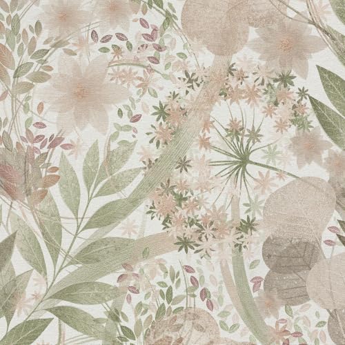 Erismann Secret Grove Vinyl Textured Leaf Wallpaper Pink/Green 10506-05 - Feature Wall Paper for Living Room Bedroom Lounge Kitchen Hallway