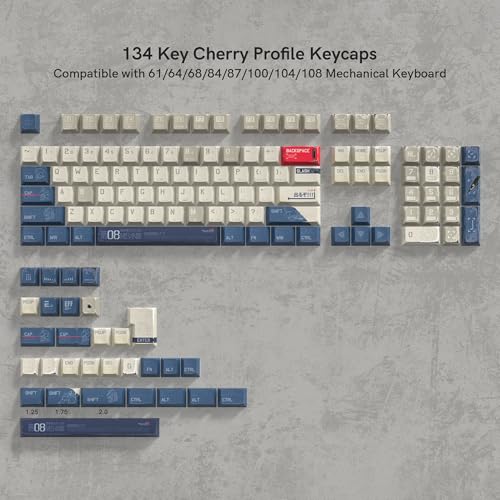 Image of dagaladoo Retro Comic PBT keycaps Set,Cherry Profile Keyboard Keycaps | Beige /Blue key caps,Dye Sublimation,134-keys Custom keycaps for 60% 65% 75% 100% Cherry-MX switch Mechanical Keyboard