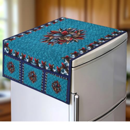 Grisha Home Premium Polyester Quilted Fridge Top Cover for Dust Protection, Decoration & Organized Storage–6 Utility Side Pockets–Washable & Durable Design- (Multi, 53 x 99 Cm)