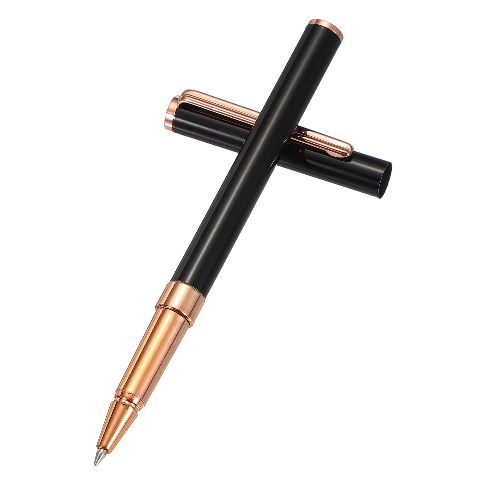 PATIKIL Luxury Metal Rollerball Pen, 0.5mm Black Ink Metal Ballpoint Luxury Grade Craftsmanship Gift for Men Women Office Signature Writing, Black Rose Gold Tone