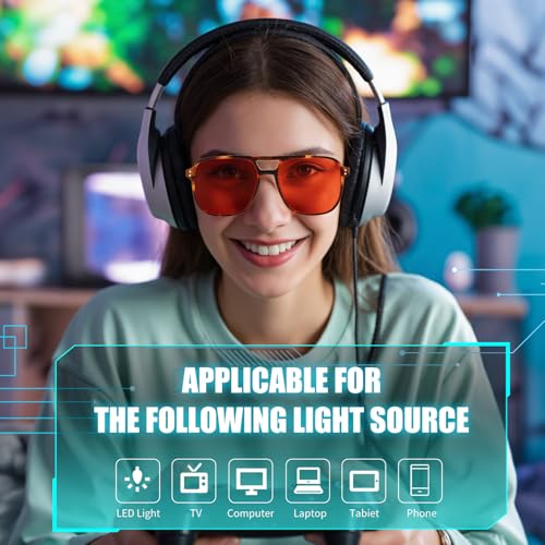 Image of FEISEDY Amber Blue Light Glasses for Computer Gaming Orange /Yellow lens Anti Eyestrain Sleep Glasses G2835