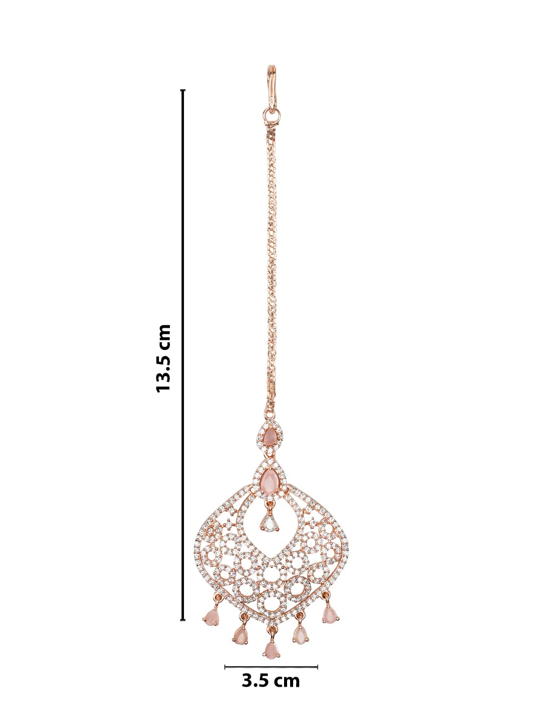 Women's Rose Plated AD & CZ Studded Crystal Maang Tikka